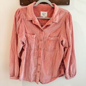 American Eagle Rose Pink Corduroy Balloon Sleeve Button Up Shacket Medium